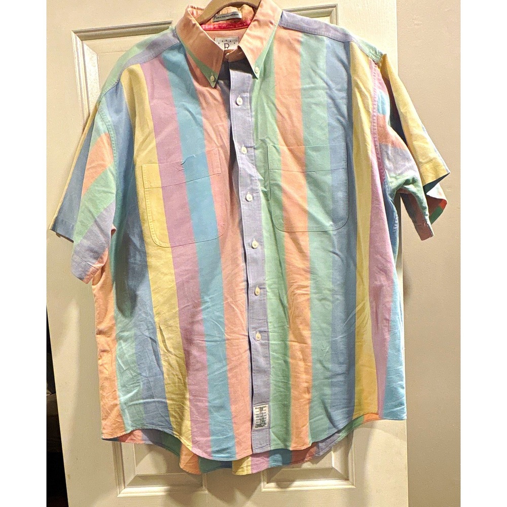 Arrow River Brand Men's XL Multicolor Striped Cotton Short Sleeve Button-Down
